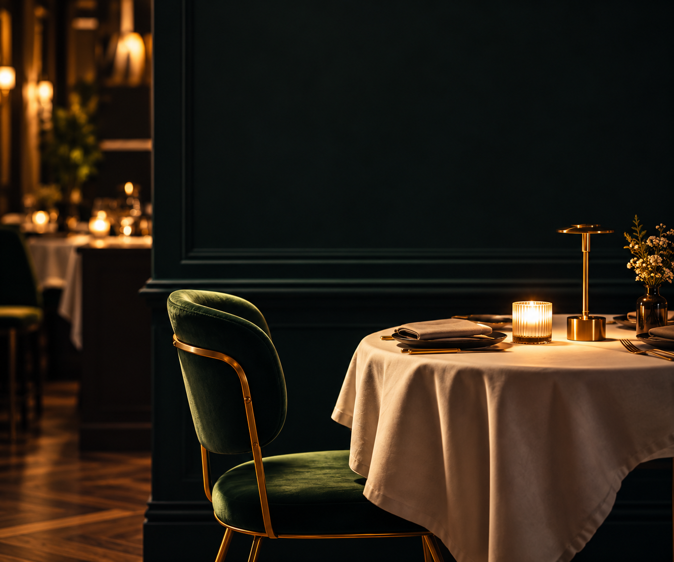 Candle-lit dining table